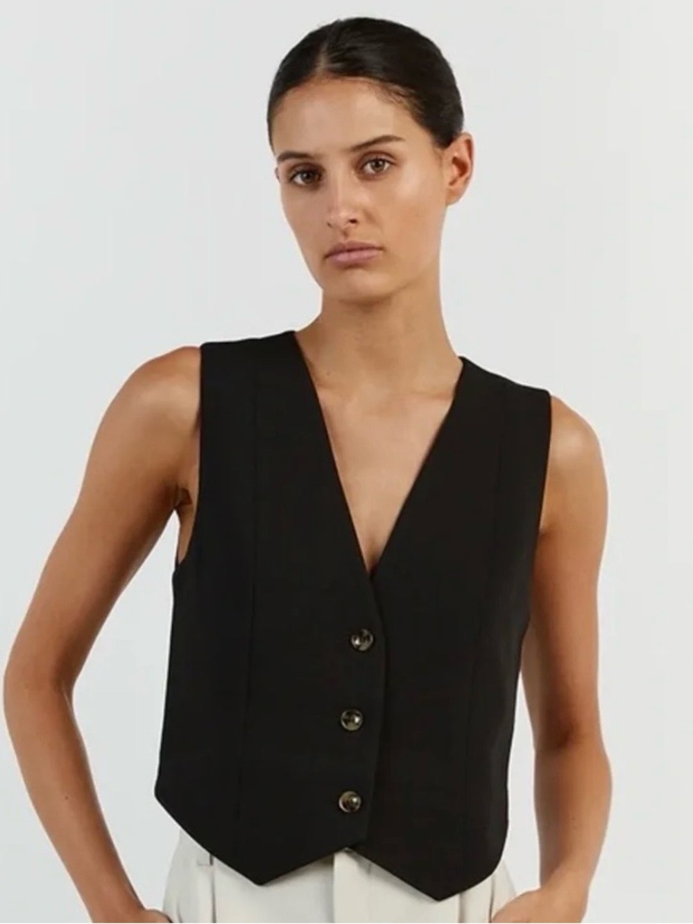 DISSH Rowan Black 100% Linen Cropped Tailored Vest Size 6 Minimalist